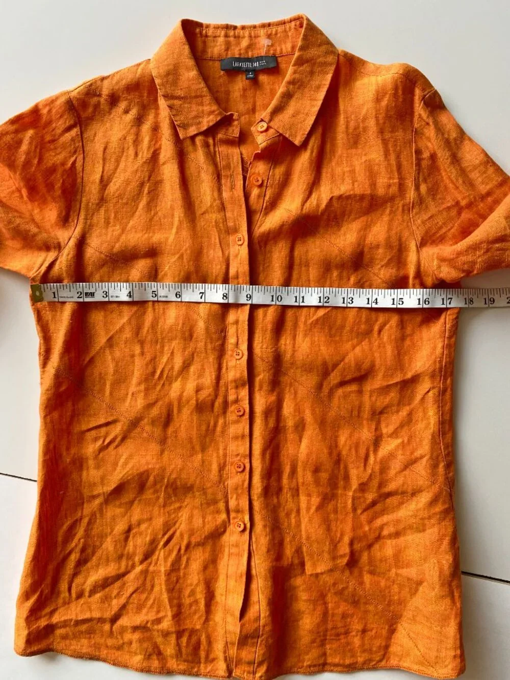 Lafayette 148 Orange Linen Button Front Shirt Womens 3/4 Sleeve Top Size 4 - Picture 5 of 9